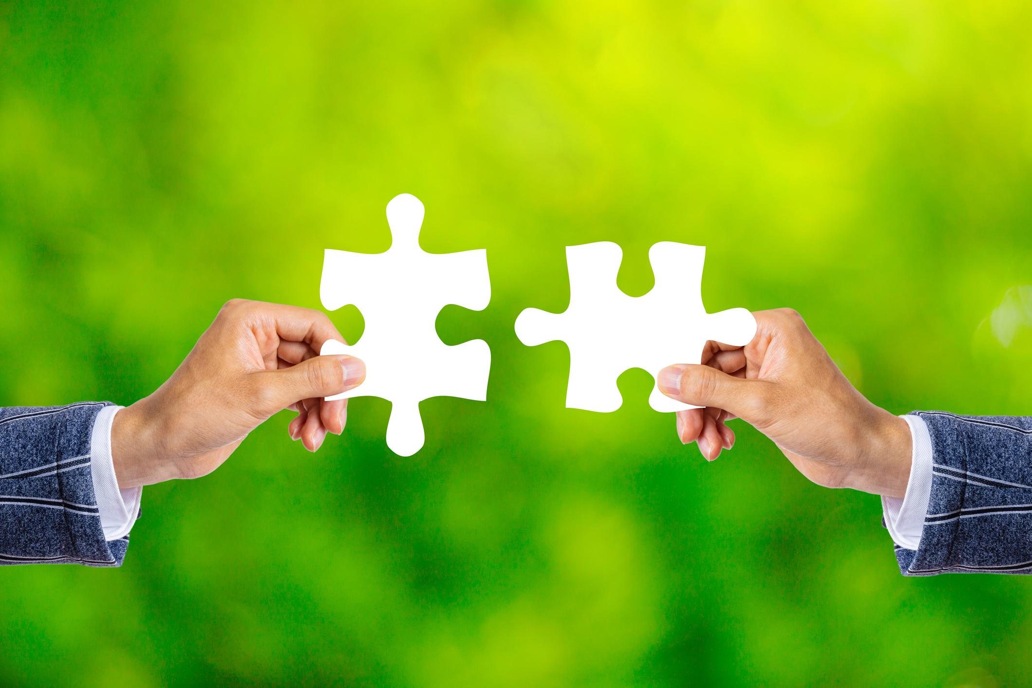 White puzzle piece and green blur background
